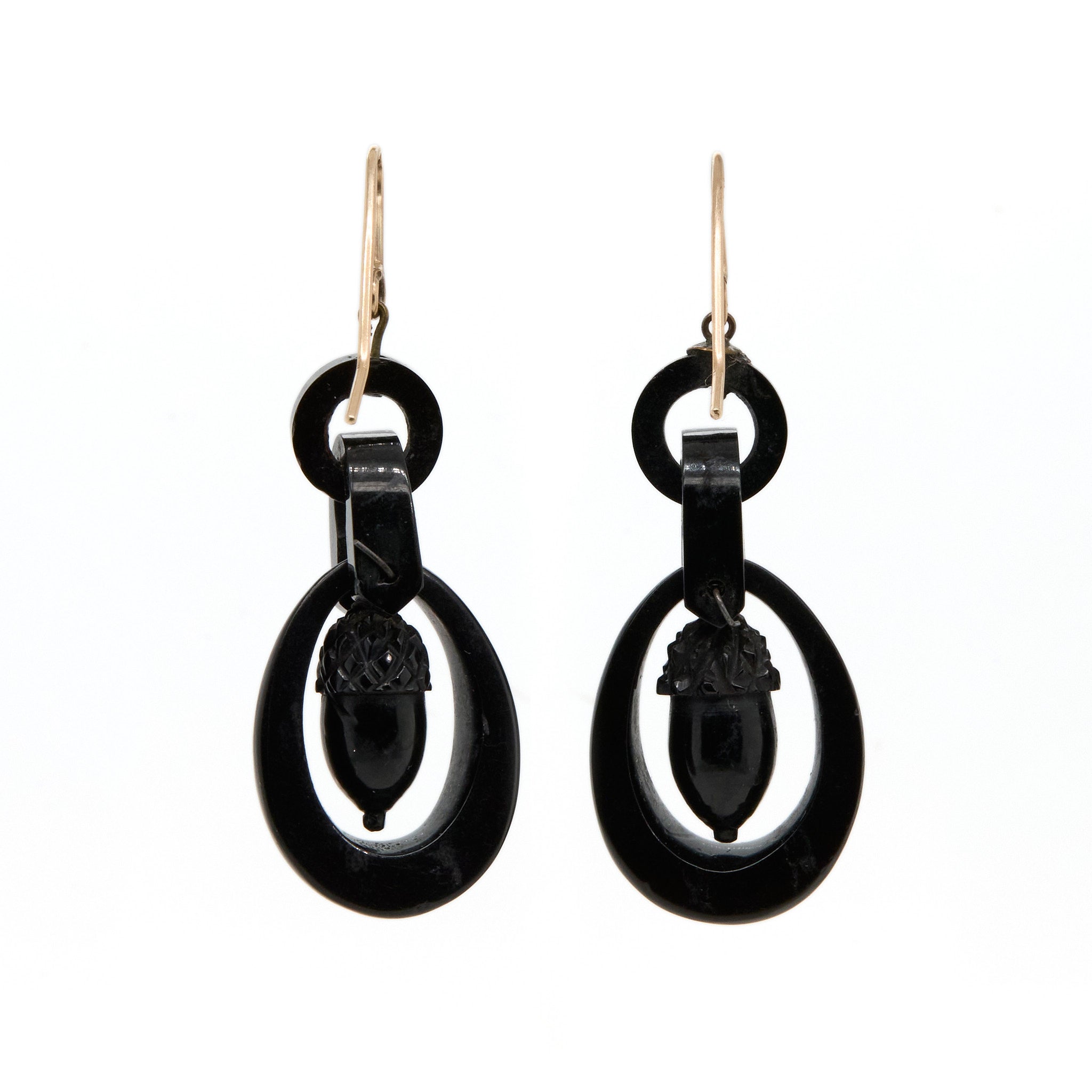 Victorian Jet Acorn Earrings-Charlotte Sayers Antique Jewellery