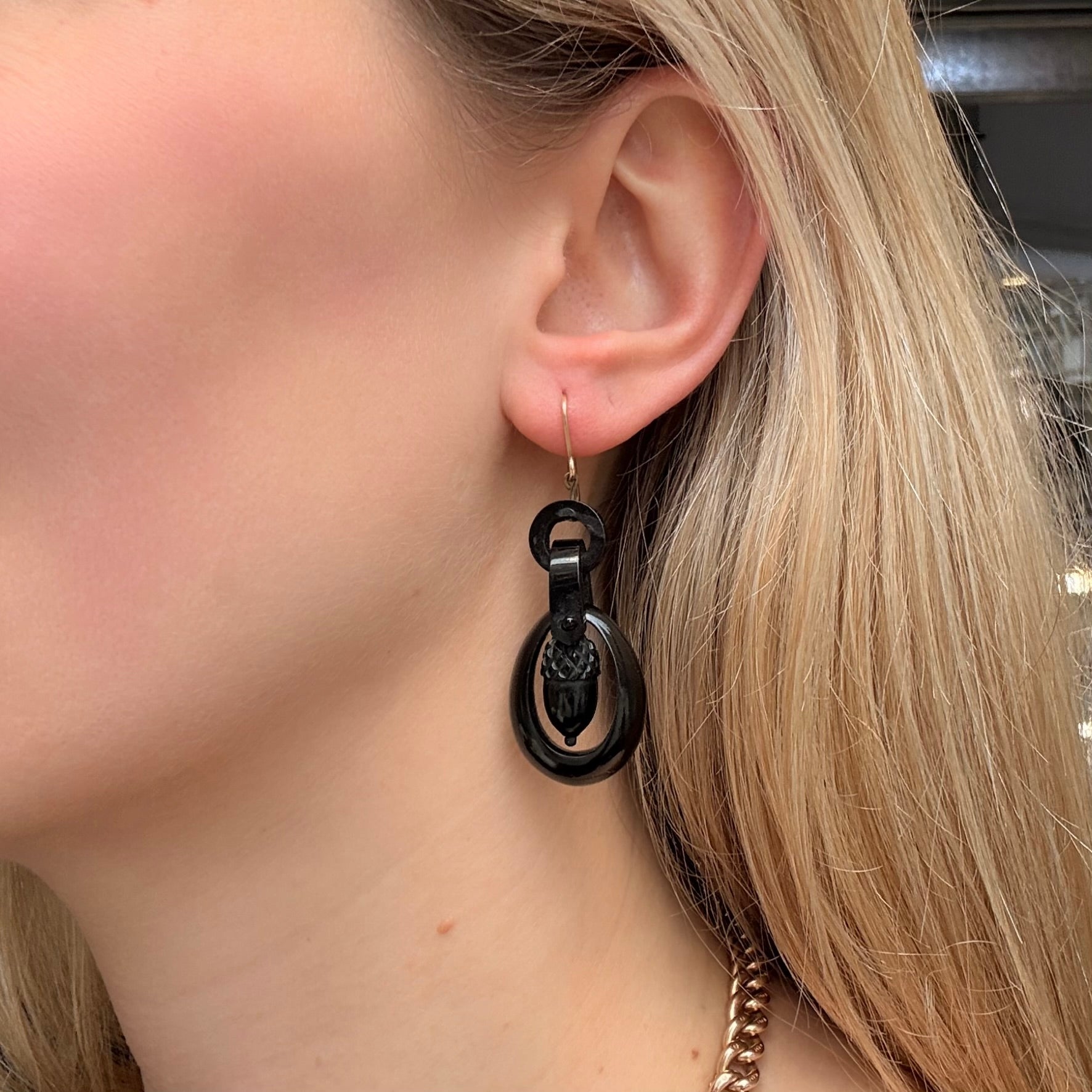 Victorian Jet Acorn Earrings-Charlotte Sayers Antique Jewellery
