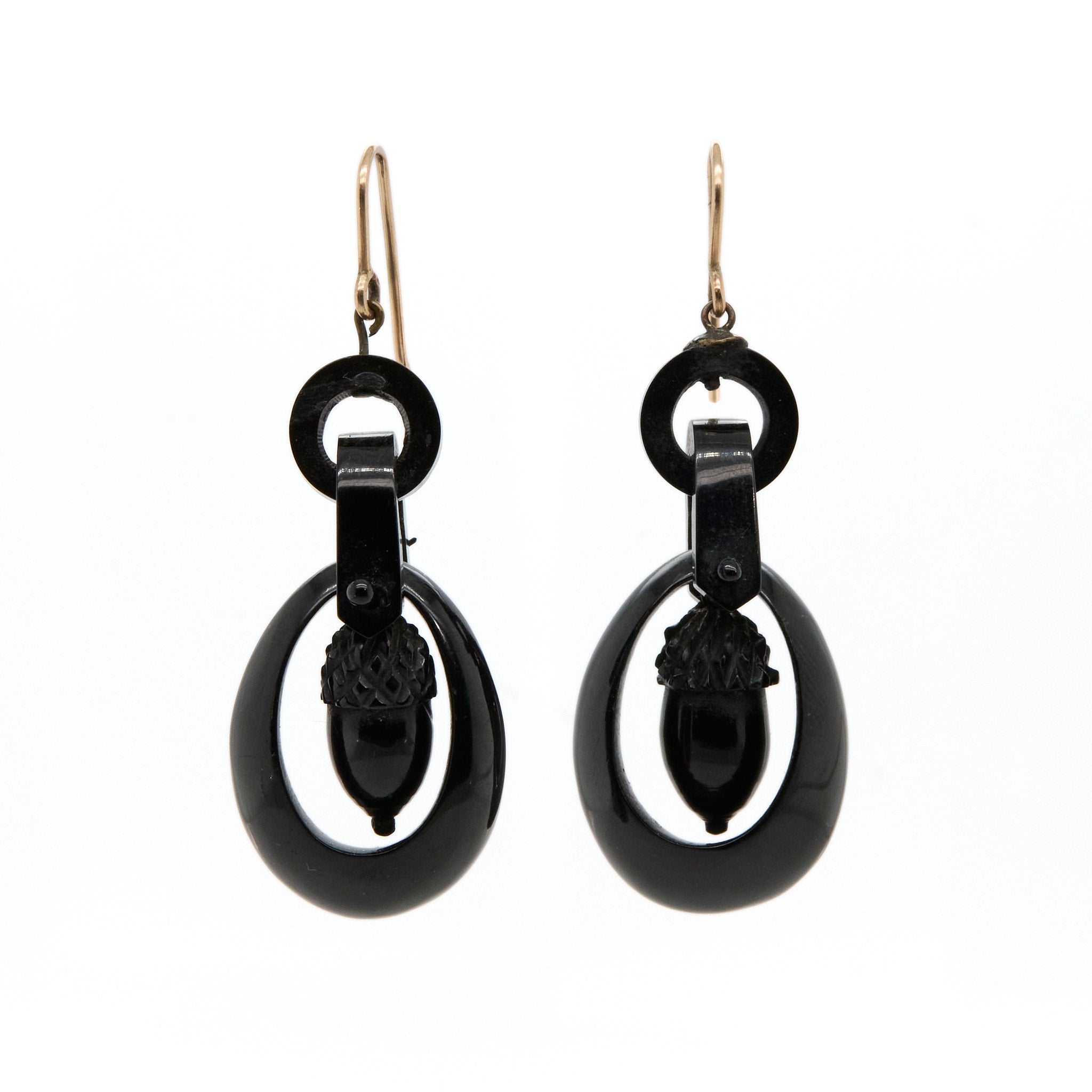 Victorian Jet Acorn Earrings-Charlotte Sayers Antique Jewellery