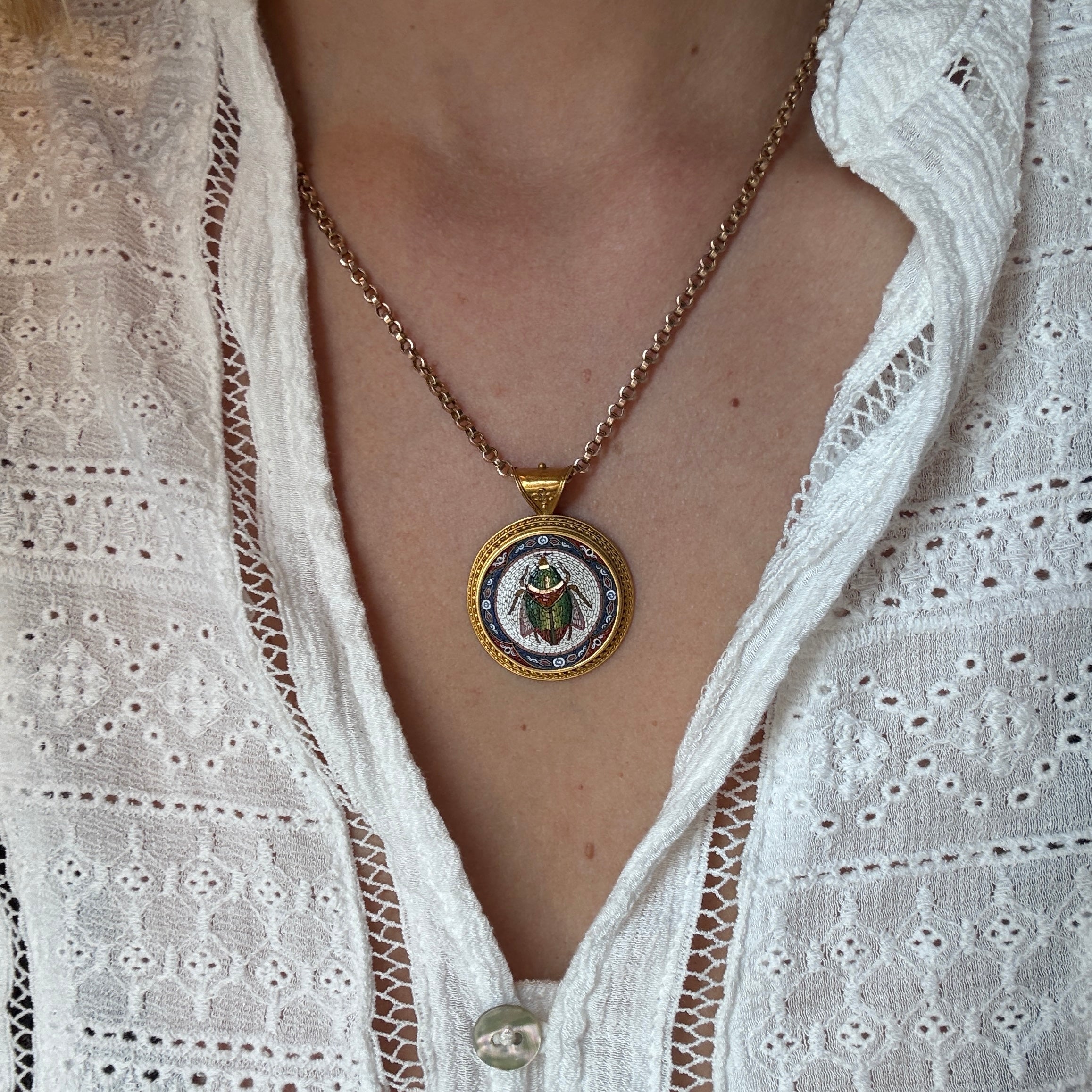 Victorian Micro Mosaic Beetle Pendant-Charlotte Sayers Antique Jewellery