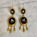 Victorian Micro Mosaic Bird Drop Earrings-Charlotte Sayers Antique Jewellery