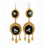 Victorian Micro Mosaic Bird Drop Earrings-Charlotte Sayers Antique Jewellery