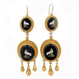 Victorian Micro Mosaic Bird Drop Earrings-Charlotte Sayers Antique Jewellery