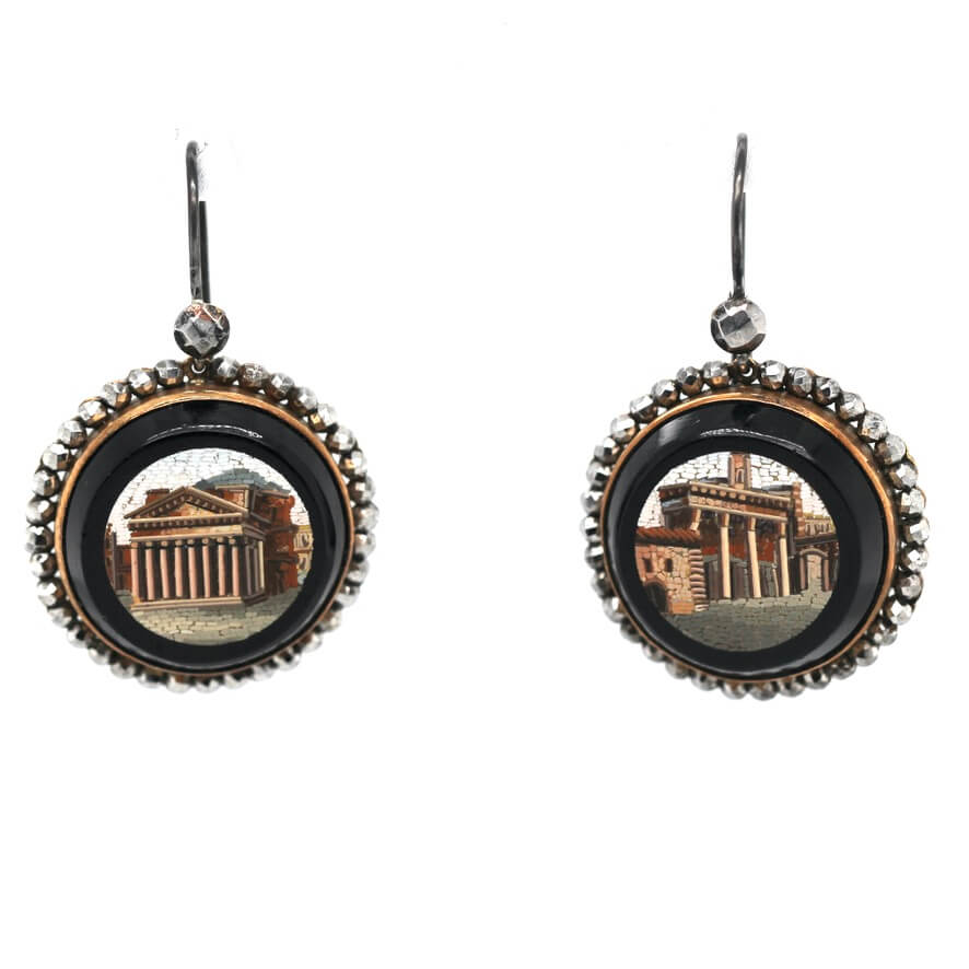 Victorian Micro Mosaic Earrings-Charlotte Sayers Antique Jewellery