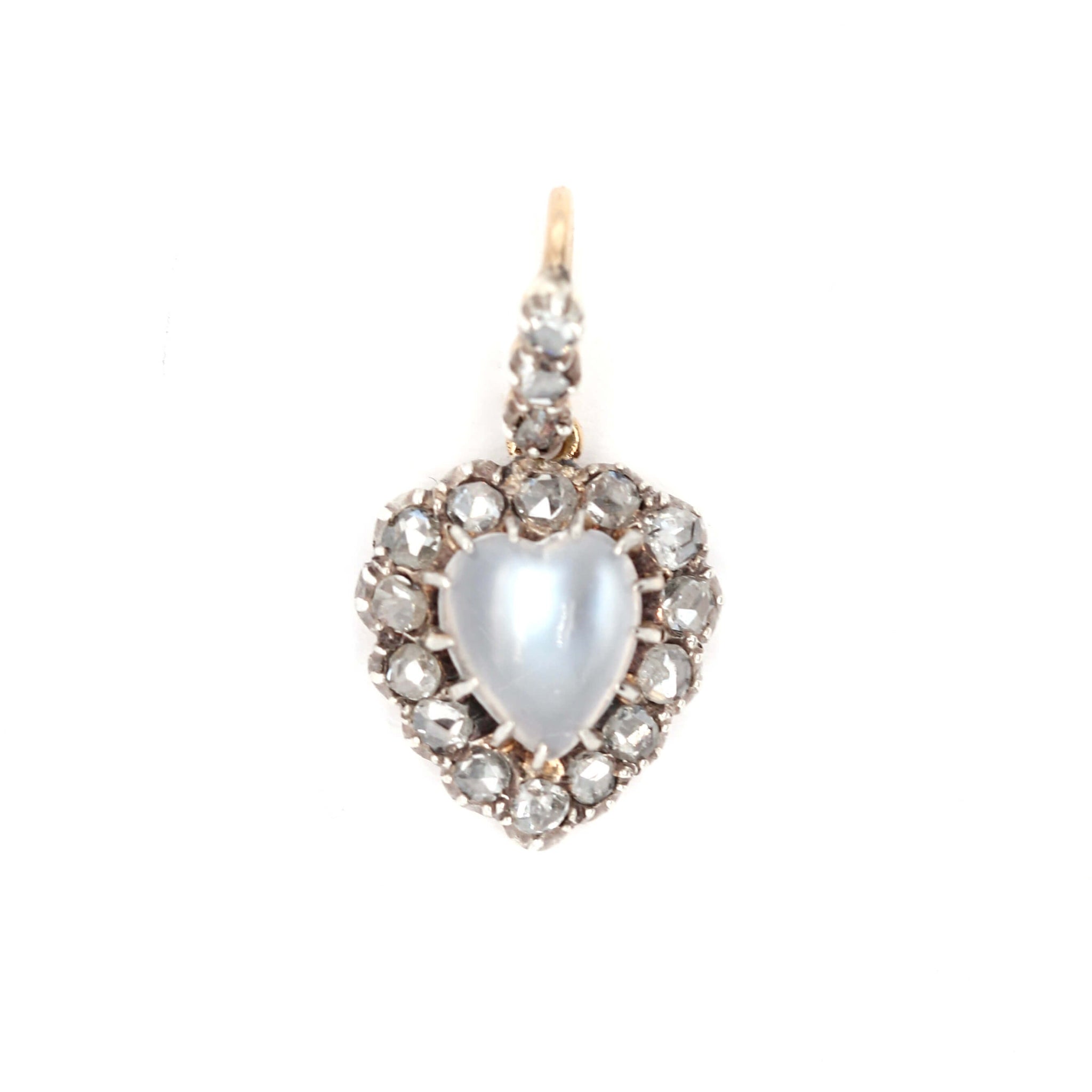 Victorian Moonstone Diamond Heart Pendant-Charlotte Sayers Antique Jewellery