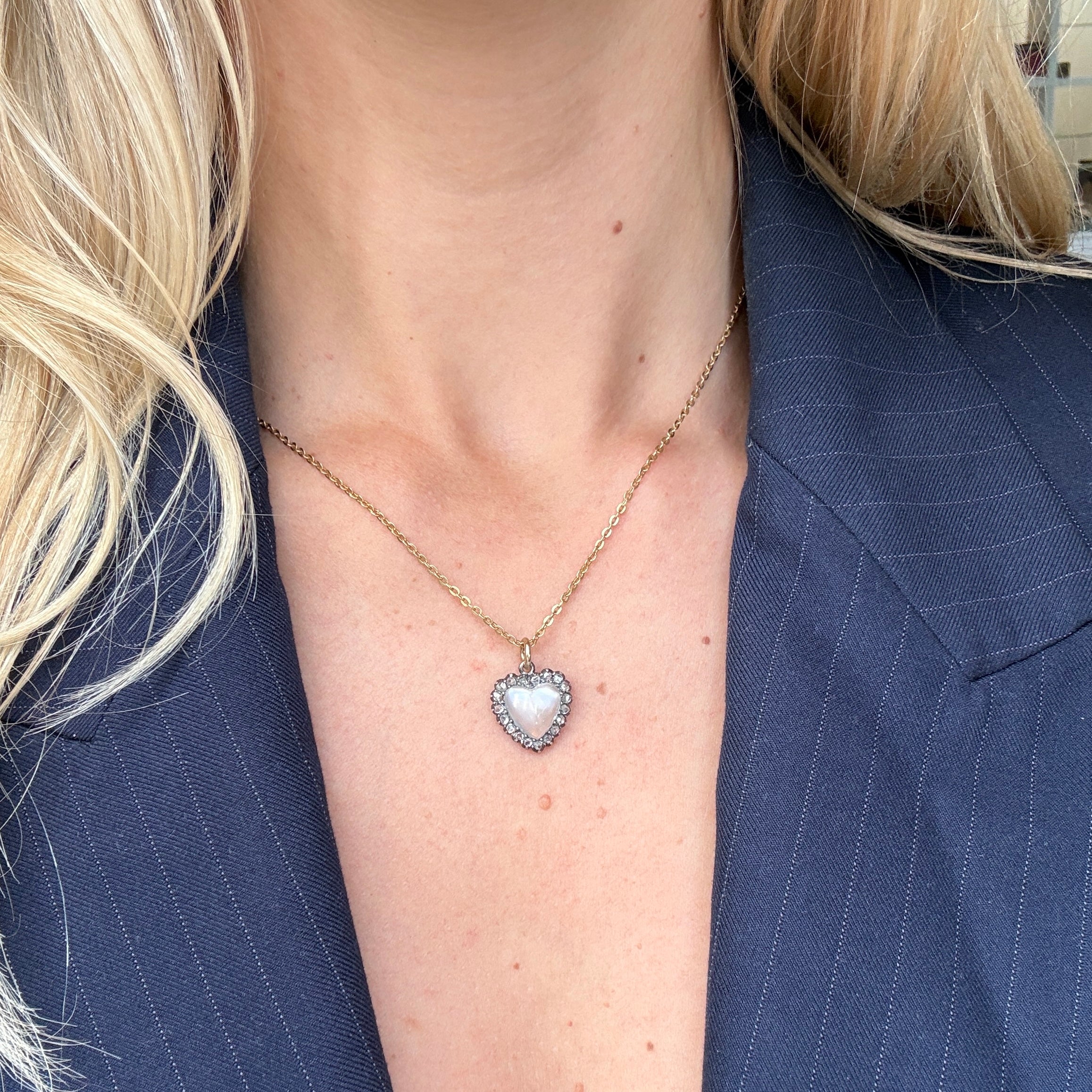Victorian Moonstone and Diamond Heart Pendant-Charlotte Sayers Antique Jewellery