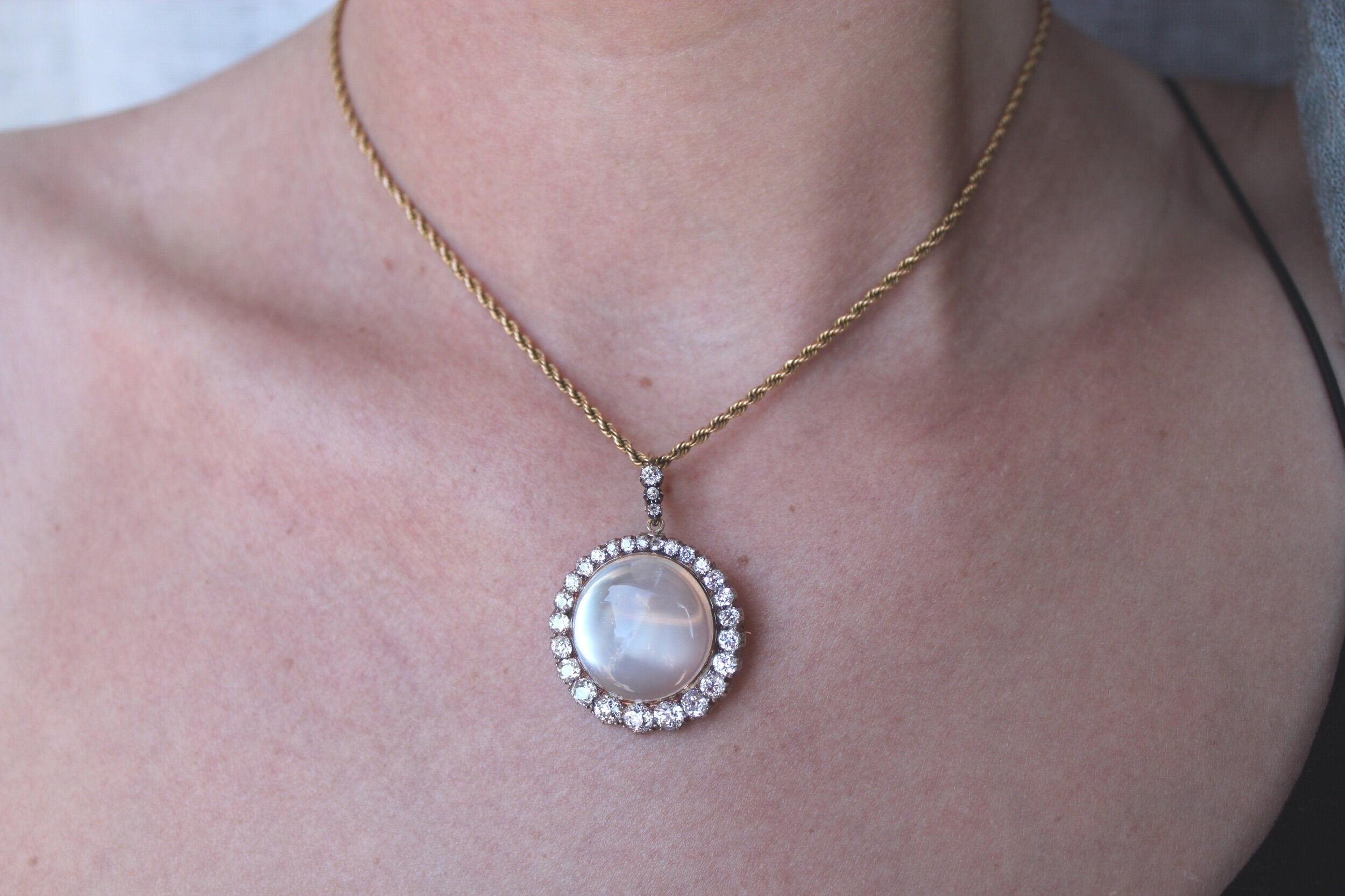 Victorian Moonstone and Diamond Pendant-Charlotte Sayers Antique Jewellery