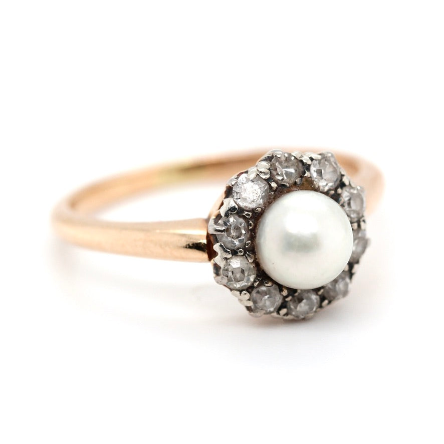 Victorian & Natural Pearl Diamond Ring-Charlotte Sayers Antique Jewellery