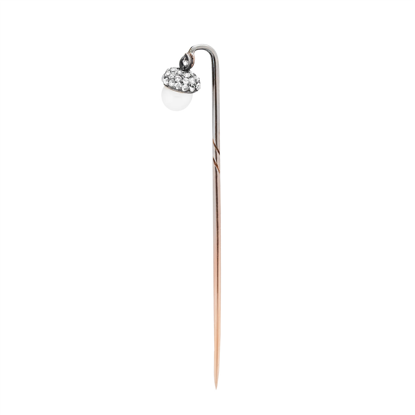 Victorian Natural Pearl and Diamond Acorn Stick Pin-Charlotte Sayers Antique Jewellery