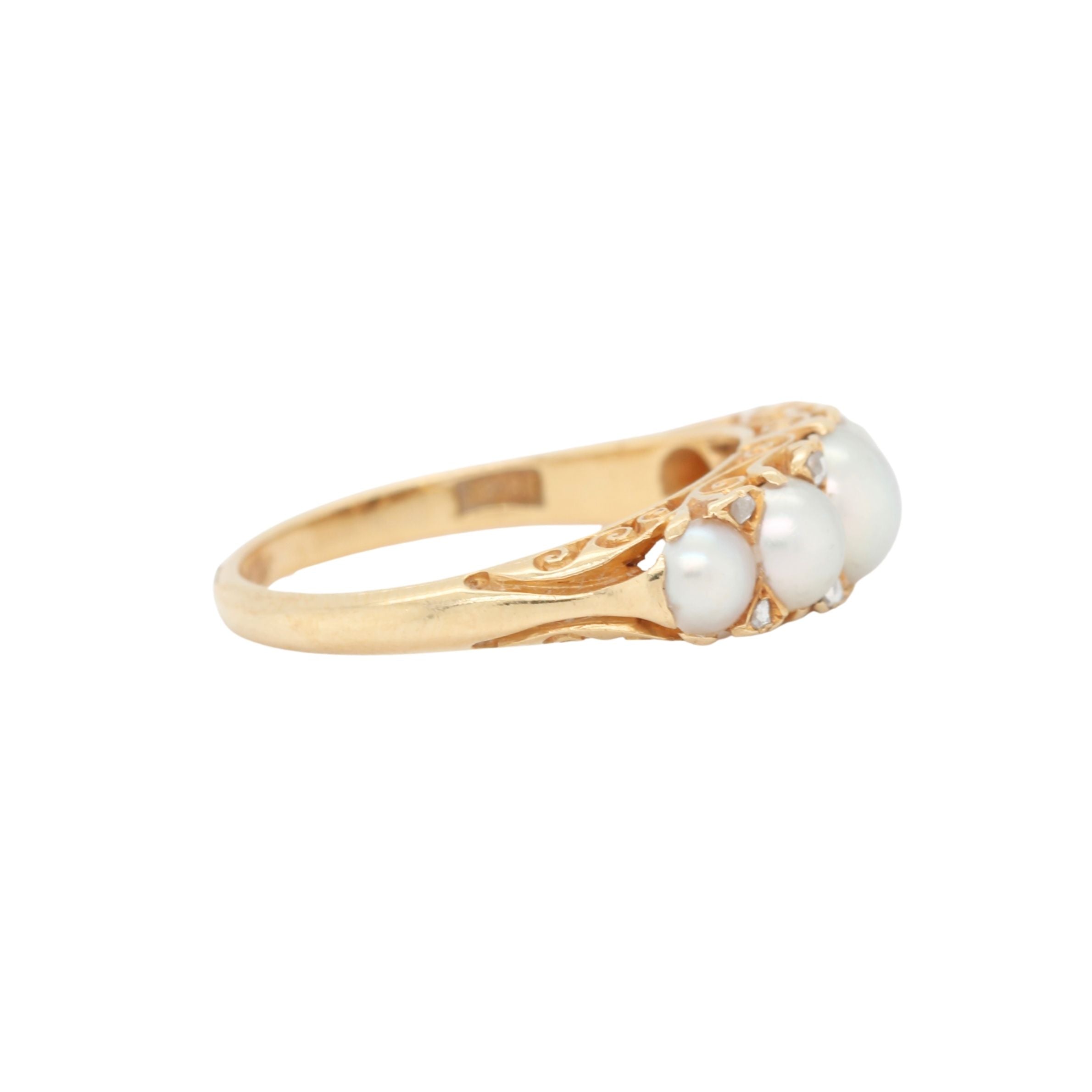 Victorian Natural Pearl and Diamond Five Stone Ring-Charlotte Sayers Antique Jewellery