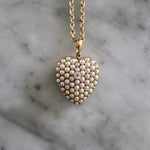 Victorian Natural Pearl and Diamond Pavè Heart Pendant-Charlotte Sayers Antique Jewellery