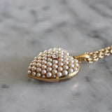 Victorian Natural Pearl and Diamond Pavè Heart Pendant-Charlotte Sayers Antique Jewellery