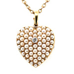 Victorian Natural Pearl and Diamond Pavè Heart Pendant-Charlotte Sayers Antique Jewellery