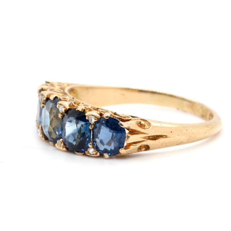 Victorian Natural Sapphire Five Stone Ring-Charlotte Sayers Antique Jewellery