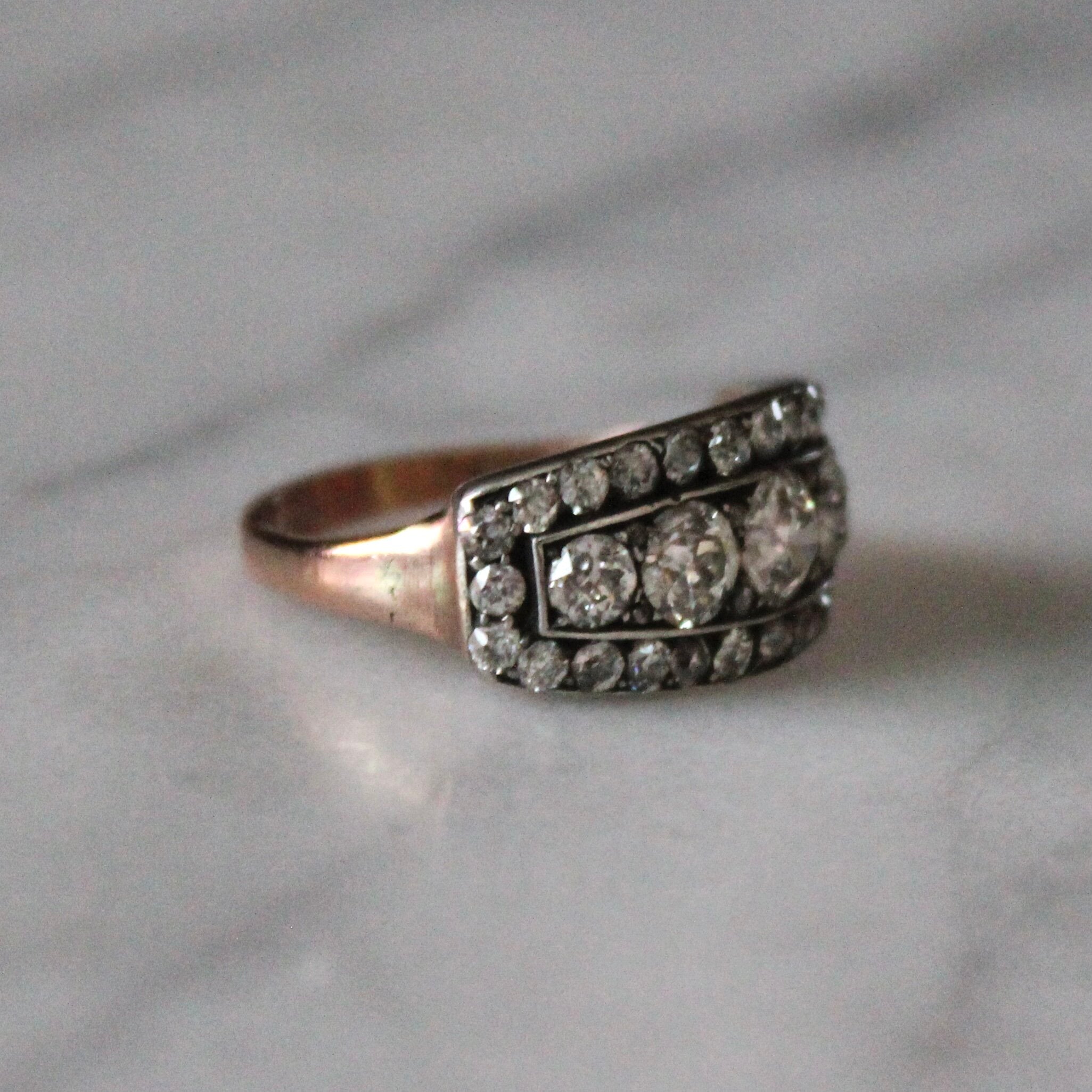 Victorian Old Cut Diamond 3 Row Ring-Charlotte Sayers Antique Jewellery