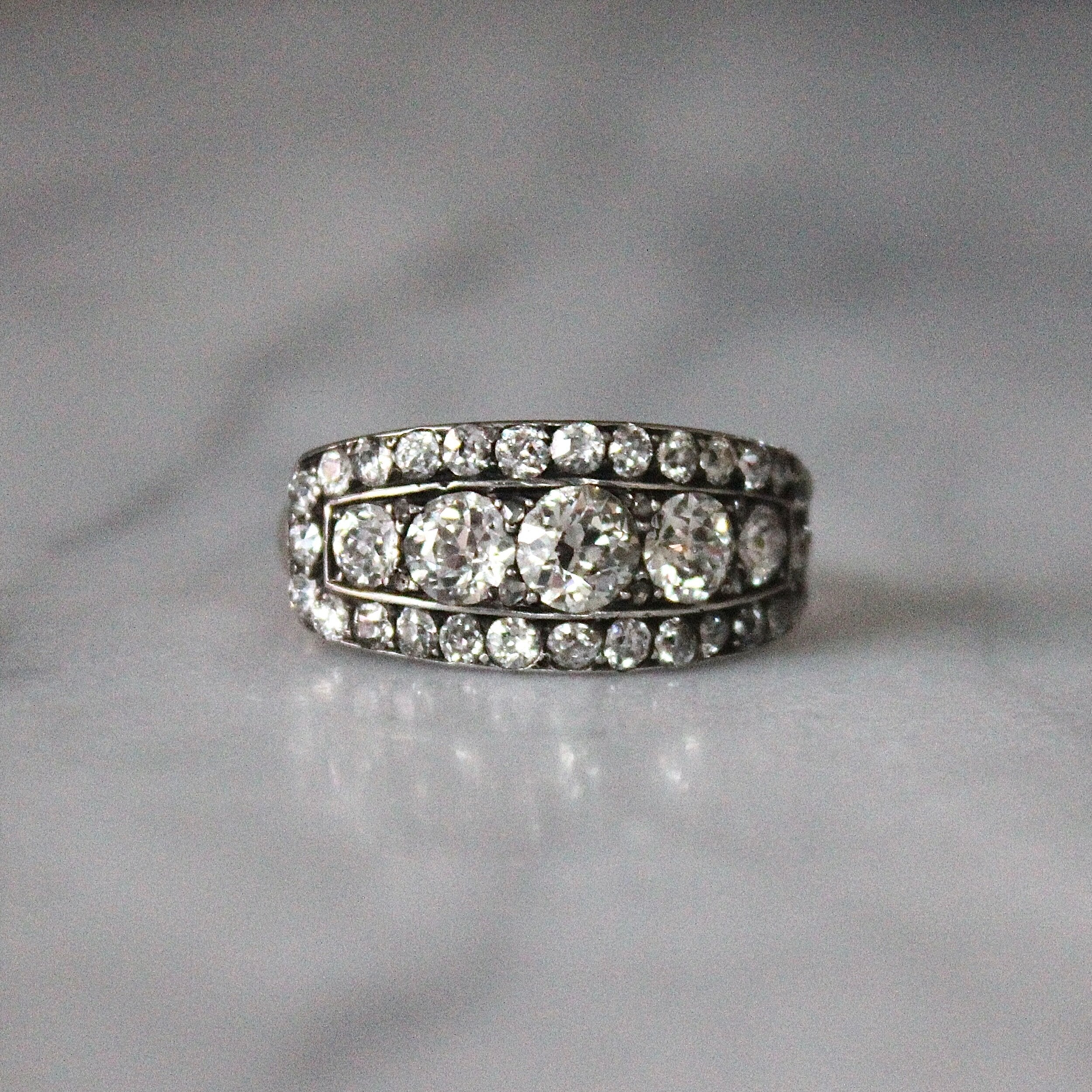 Victorian Old Cut Diamond 3 Row Ring-Charlotte Sayers Antique Jewellery