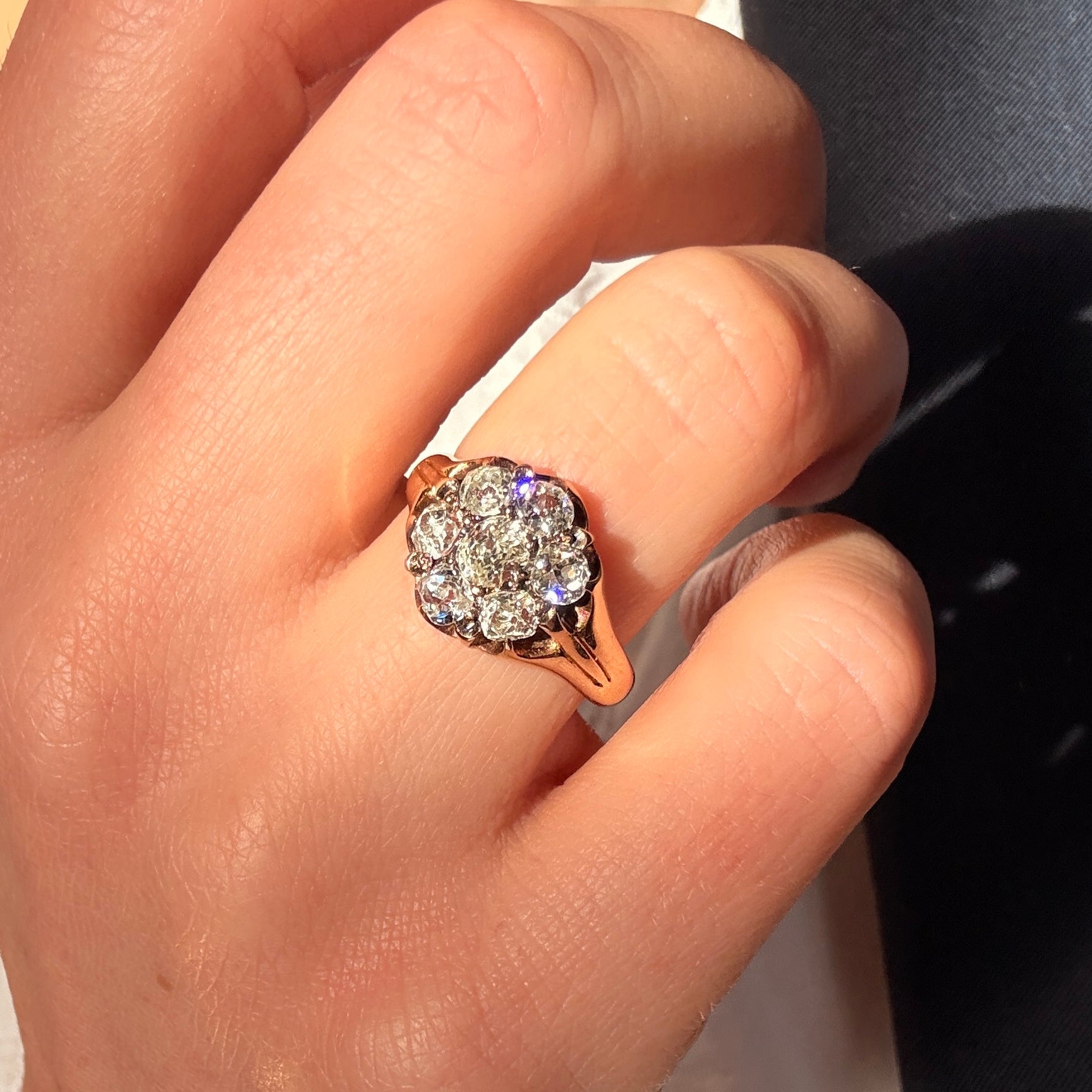 Victorian Old Cut Diamond Cluster Ring-Charlotte Sayers Antique Jewellery