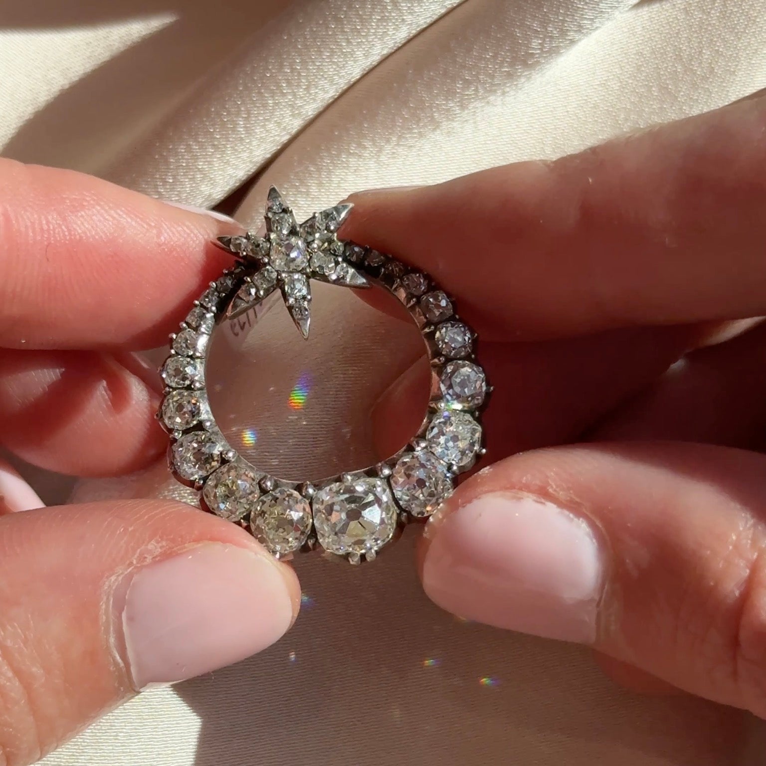 Victorian Old Mine Cut Diamond Circular Star Pendant-Charlotte Sayers Antique Jewellery