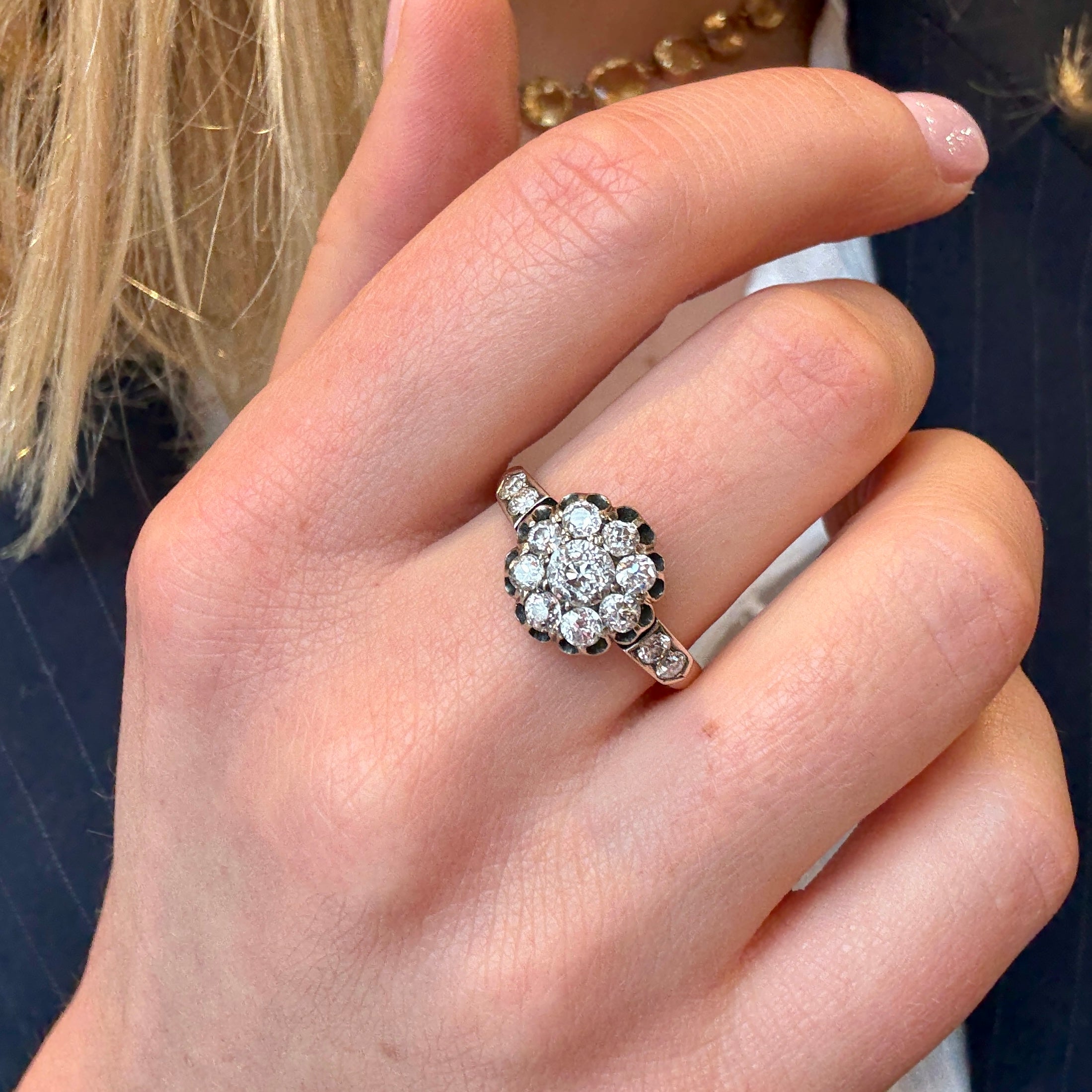 Victorian Old Mine Cut Diamond Cluster Ring-Charlotte Sayers Antique Jewellery