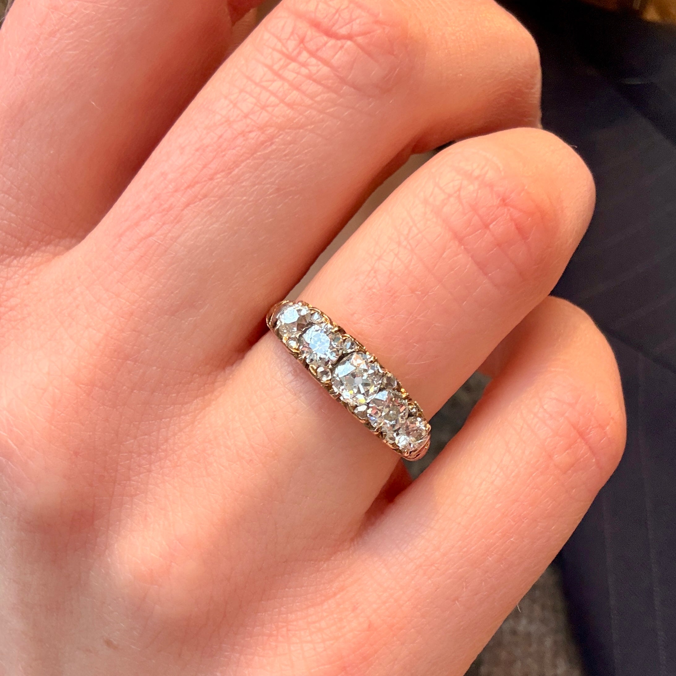 Victorian Old Mine Cut Diamond Five Stone Ring-Charlotte Sayers Antique Jewellery