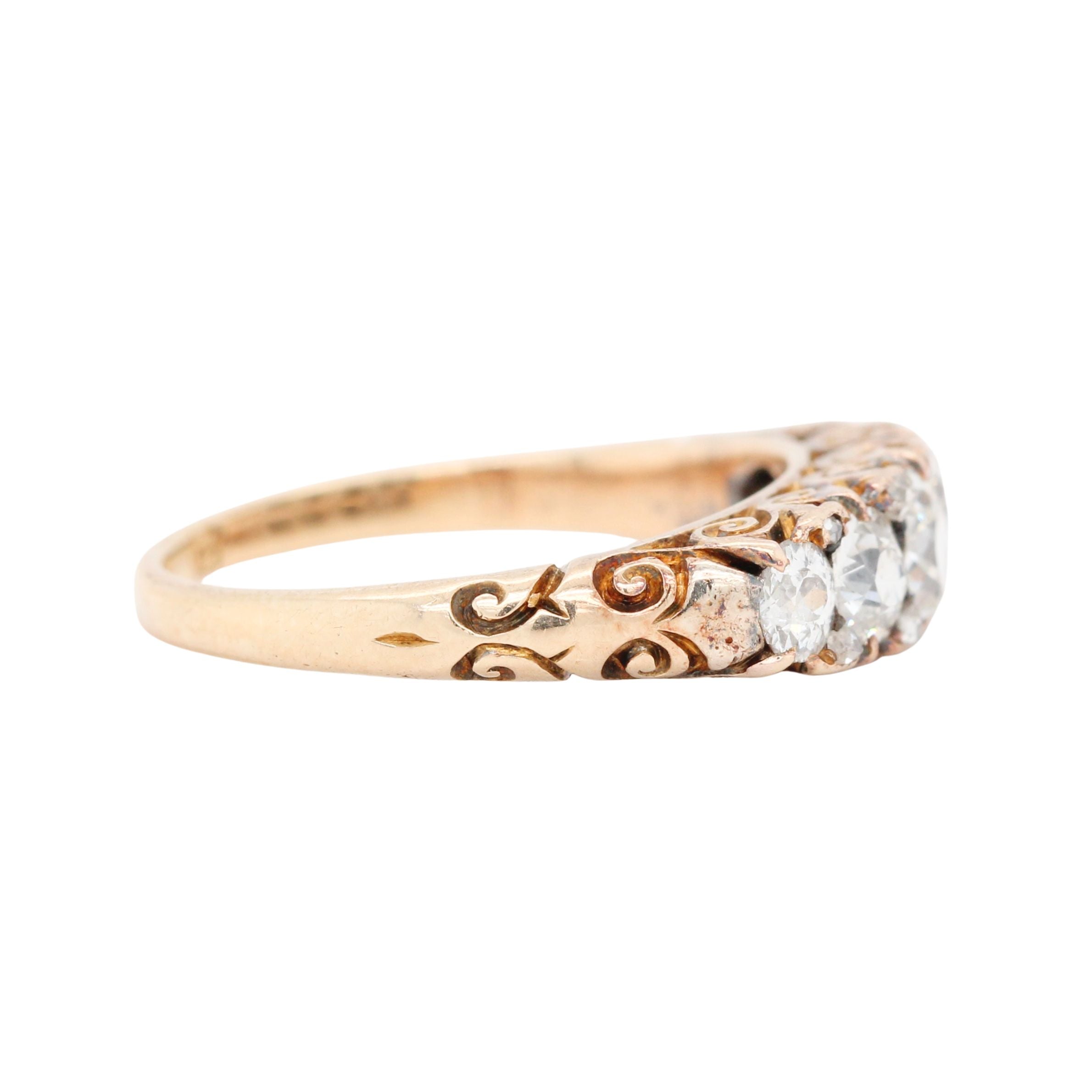 Victorian Old Mine Cut Diamond Five Stone Ring-Charlotte Sayers Antique Jewellery