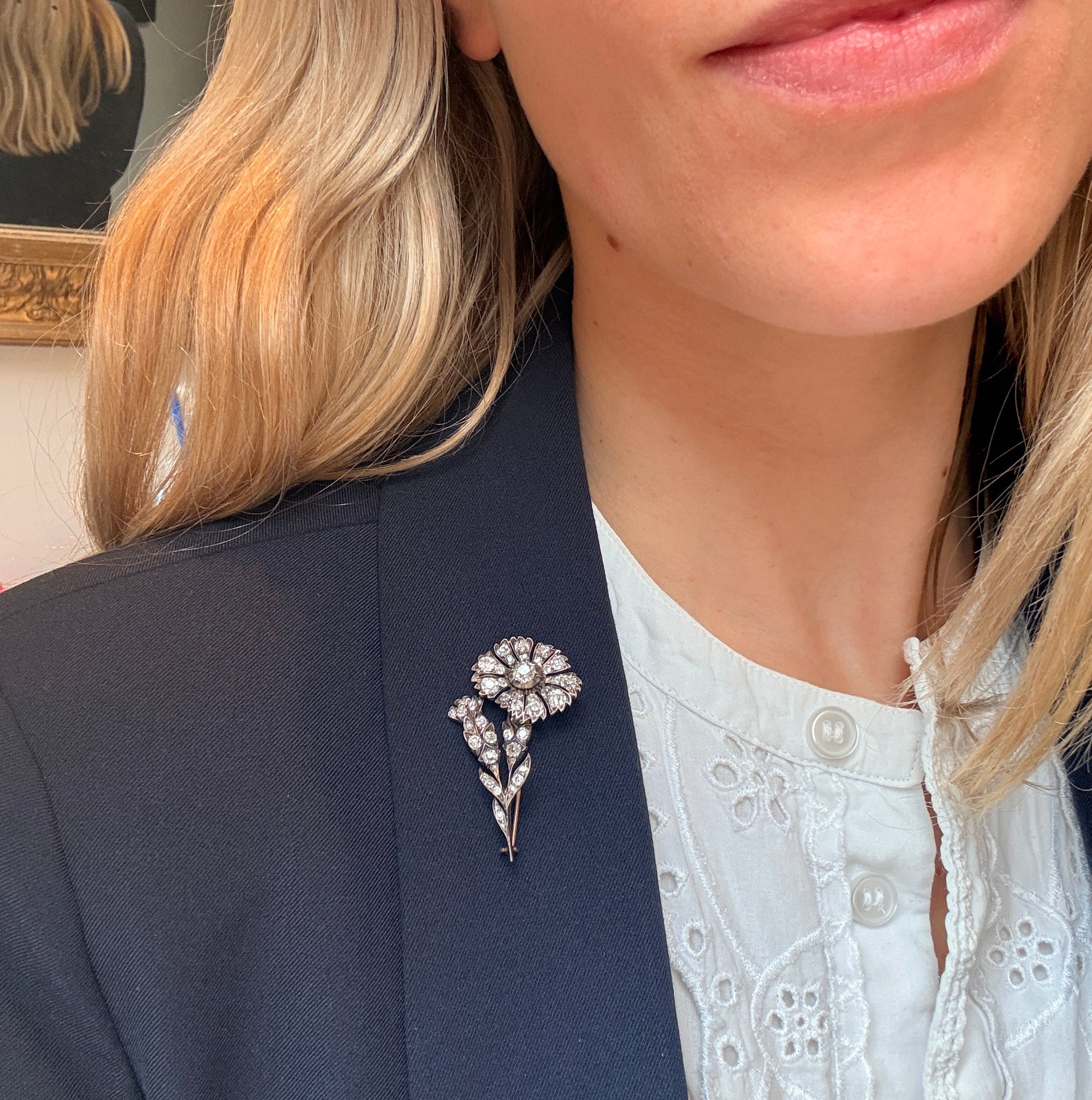 Victorian Old Mine Cut Diamond Flower Brooch-Charlotte Sayers Antique Jewellery