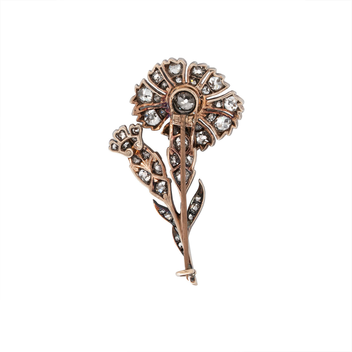 Victorian Old Mine Cut Diamond Flower Brooch-Charlotte Sayers Antique Jewellery