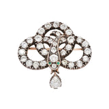 Victorian Old Mine Cut Diamond Snake Brooch with Emerald Eyes-Charlotte Sayers Antique Jewellery