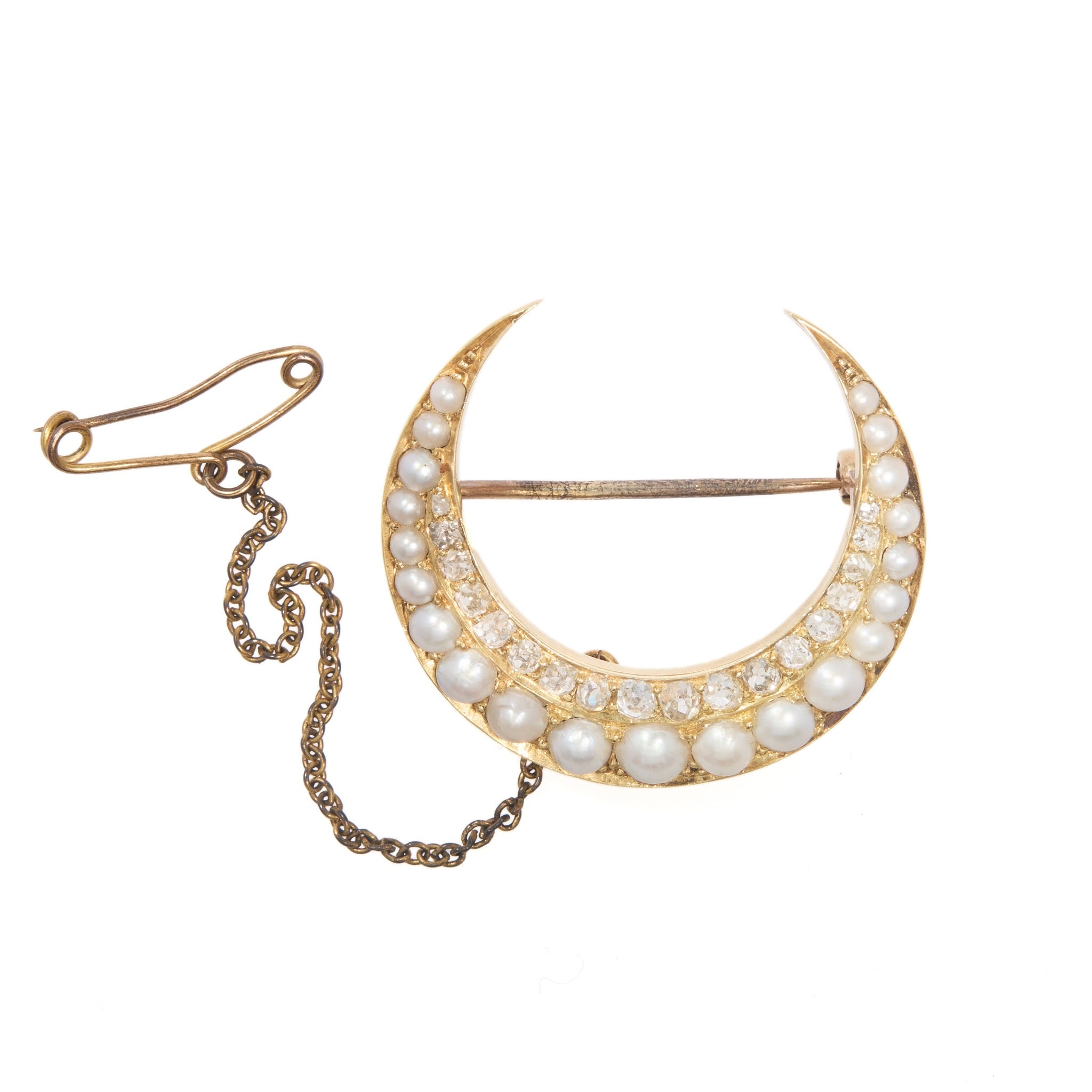 Victorian Old Mine Cut Diamond and Pearl Brooch-Charlotte Sayers Antique Jewellery