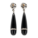 Victorian Onyx and Diamond Drop Earrings-Charlotte Sayers Antique Jewellery