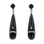 Victorian Onyx and Diamond Drop Earrings-Charlotte Sayers Antique Jewellery