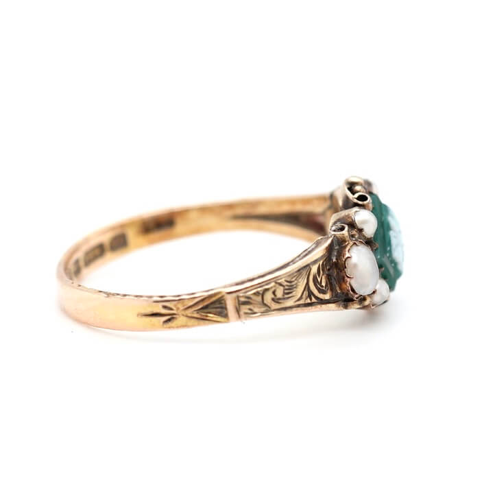 Victorian Onyx and Pearl Flower Ring-Charlotte Sayers Antique Jewellery