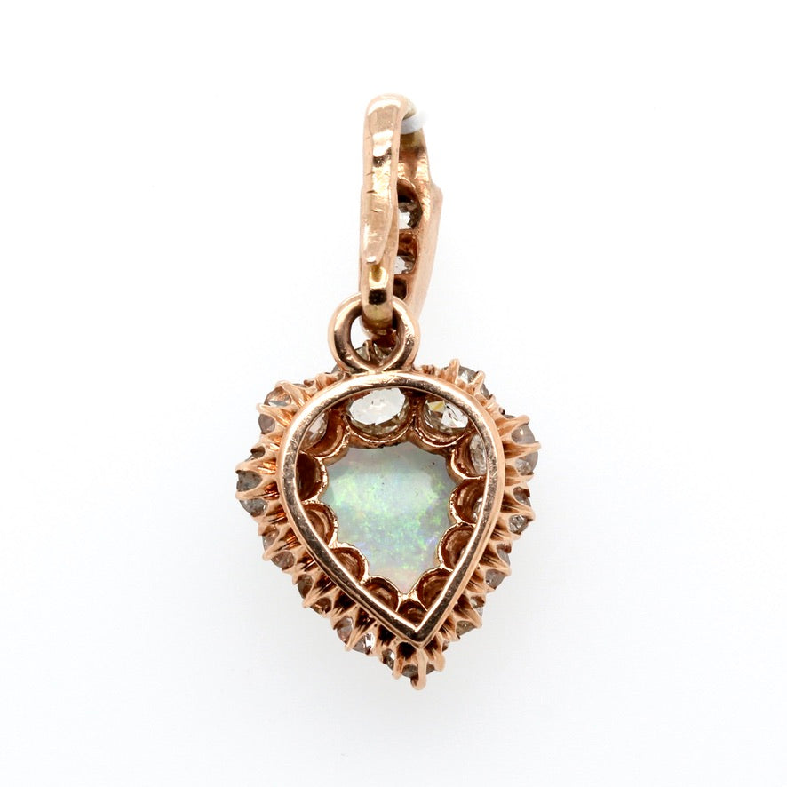 Victorian Opal Diamond Heart Pendant-Charlotte Sayers Antique Jewellery