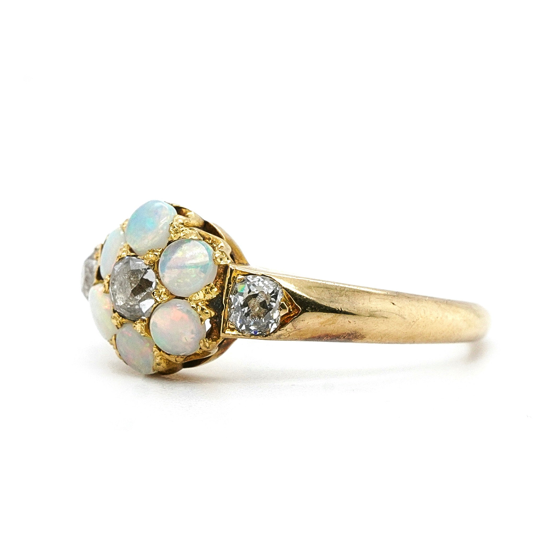 Victorian Opal and Diamond Cluster Ring-Charlotte Sayers Antique Jewellery