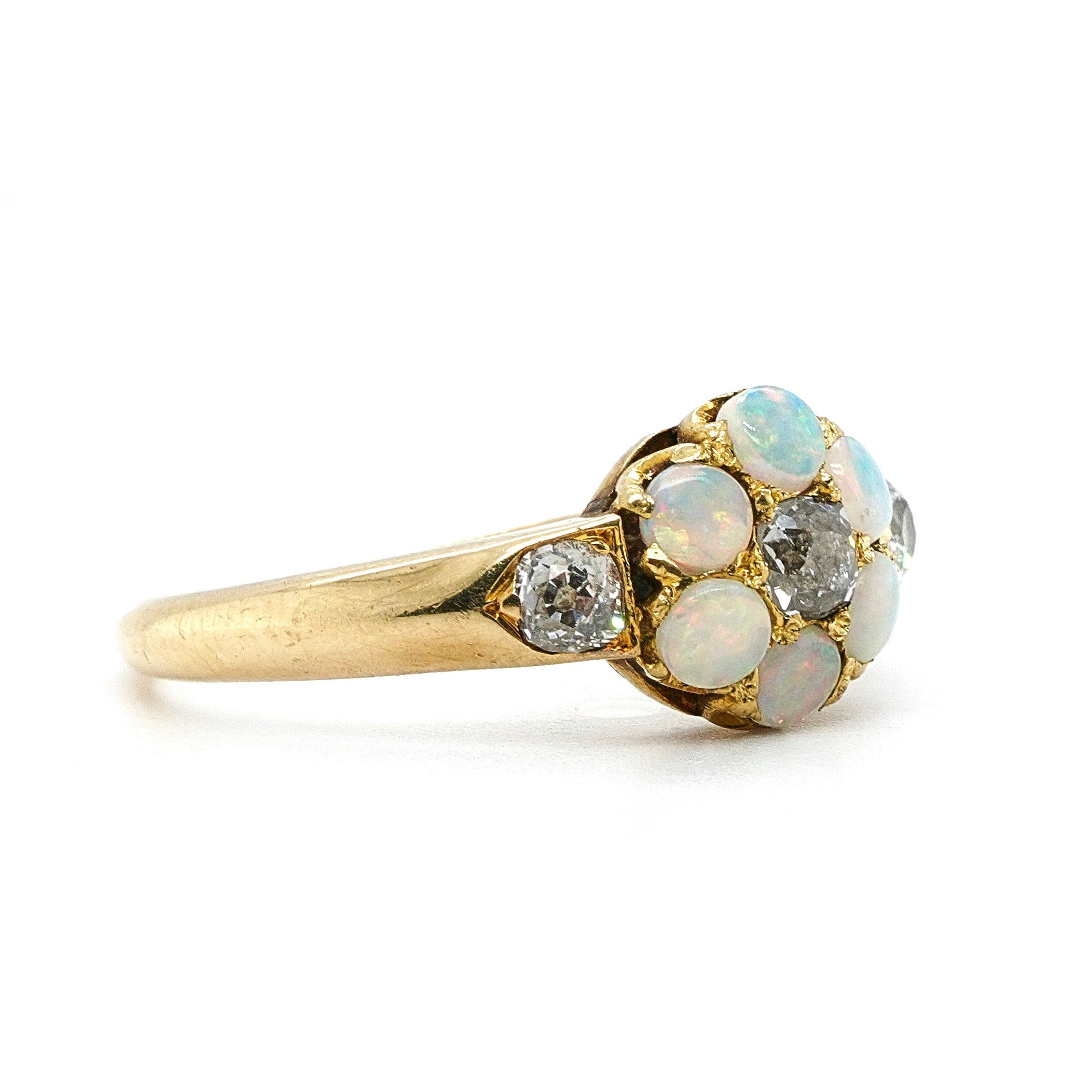 Victorian Opal and Diamond Cluster Ring-Charlotte Sayers Antique Jewellery