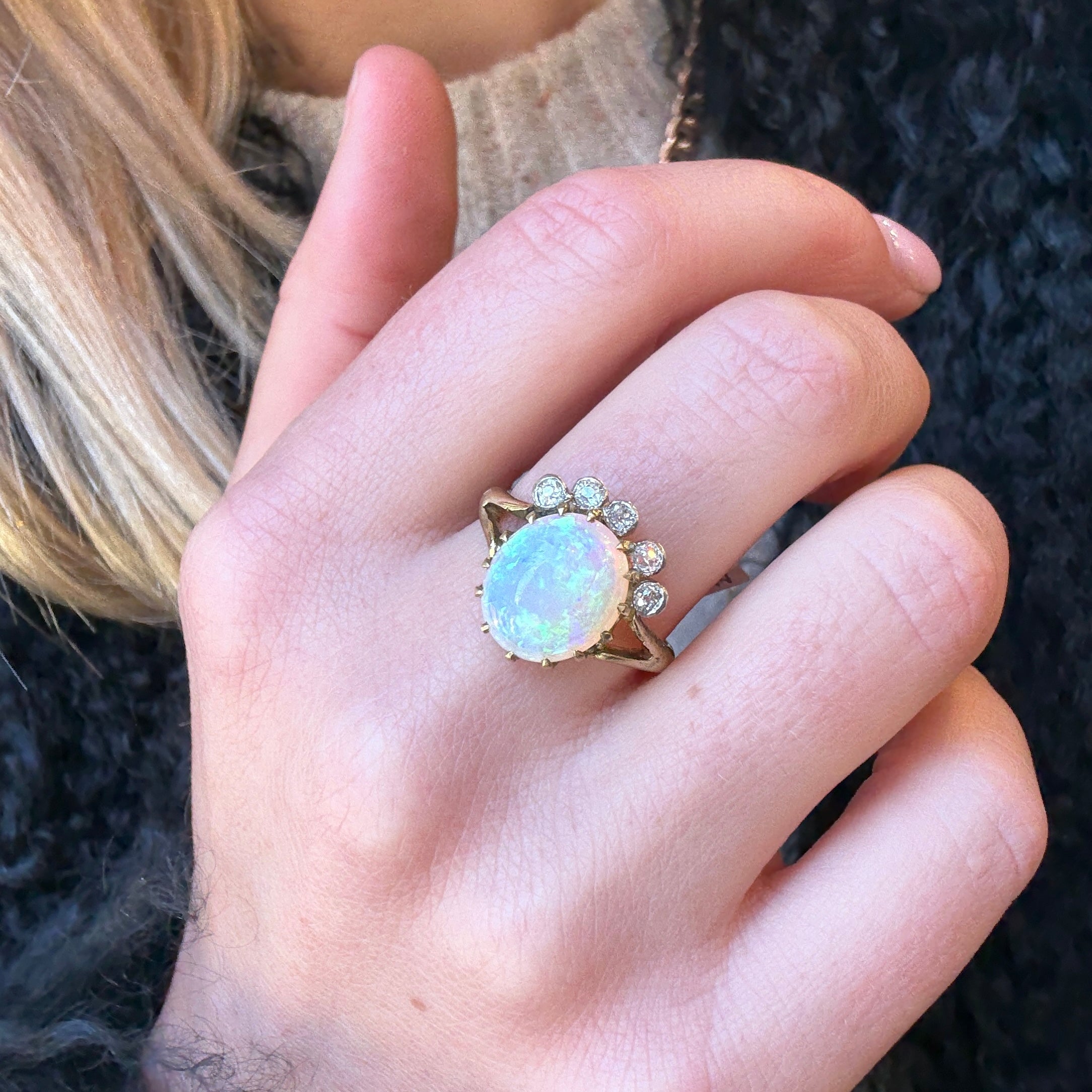 Victorian Opal and Diamond Crown Ring-Charlotte Sayers Antique Jewellery