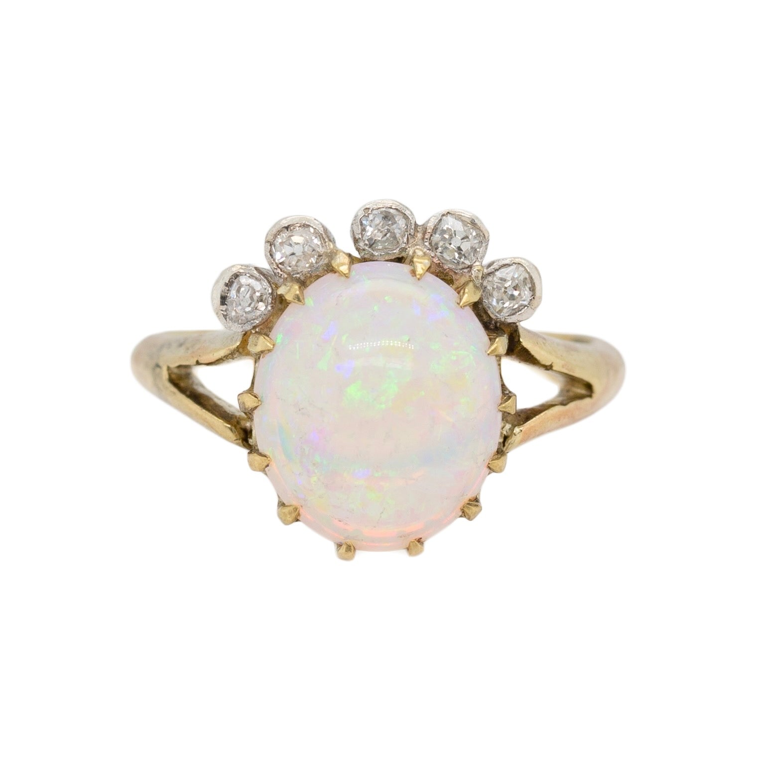 Victorian Opal and Diamond Crown Ring-Charlotte Sayers Antique Jewellery