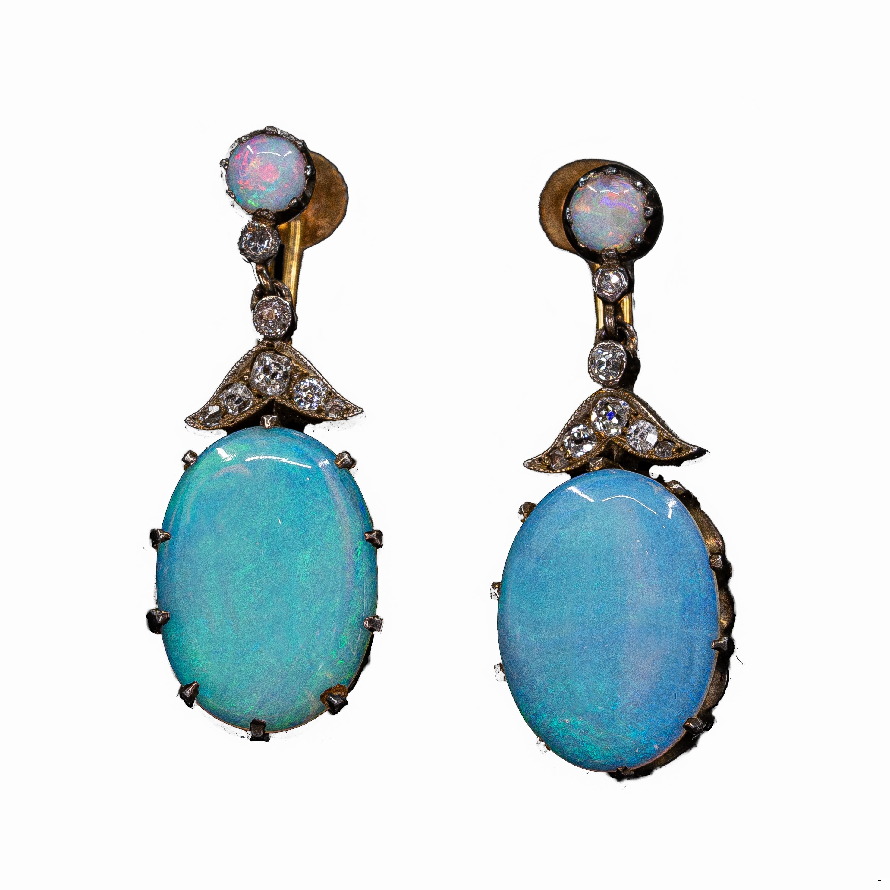 Victorian Opal and Diamond Earrings-Charlotte Sayers Antique Jewellery