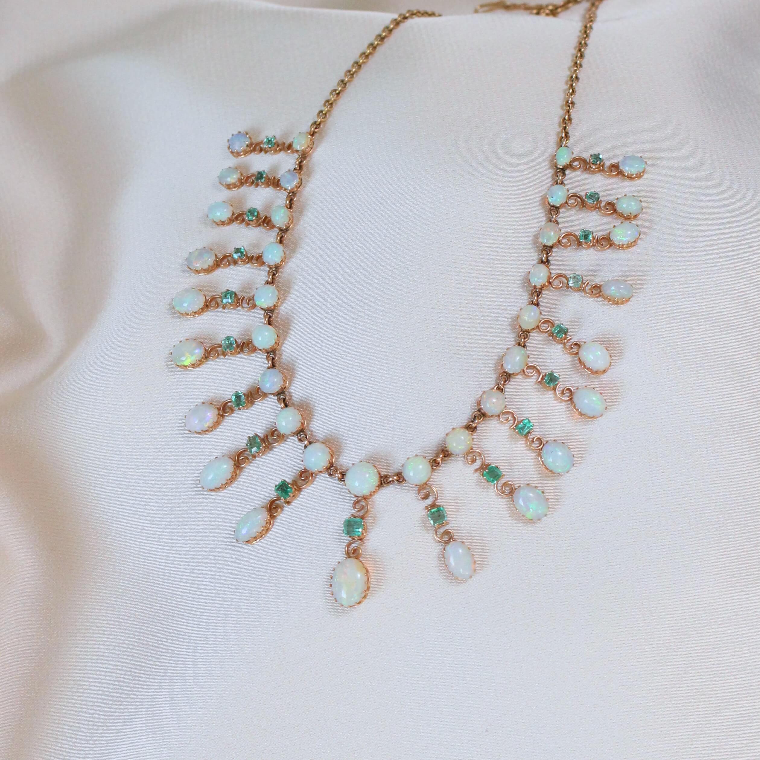 Victorian Opal and Emerald Necklace-Charlotte Sayers Antique Jewellery