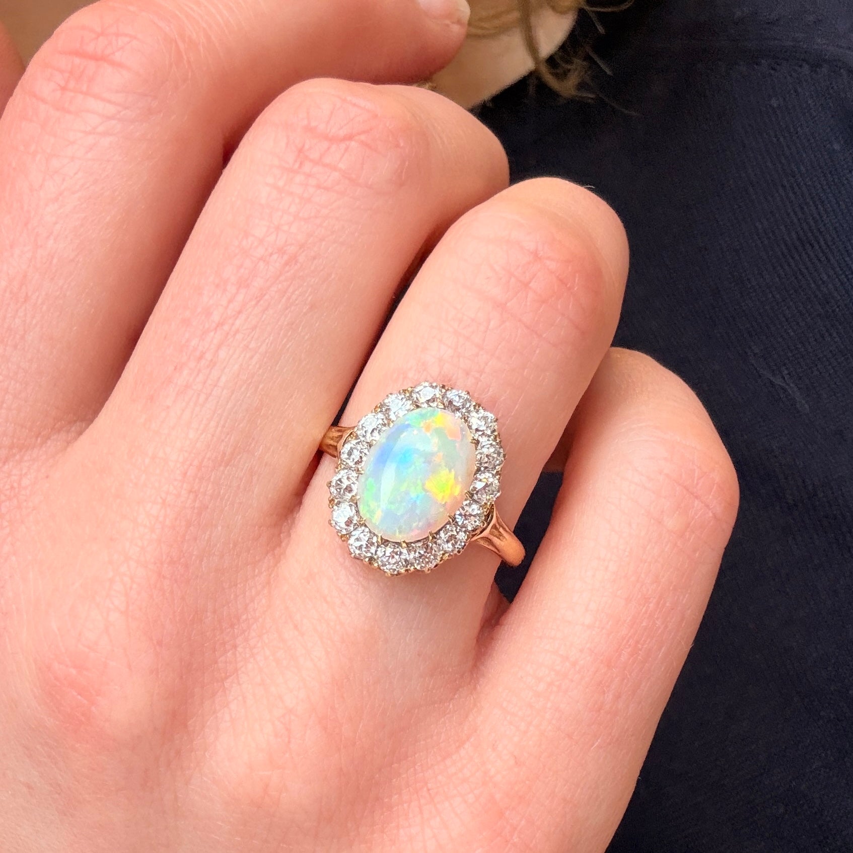 Victorian Opal and Old Cut Diamond Cluster Ring-Charlotte Sayers Antique Jewellery