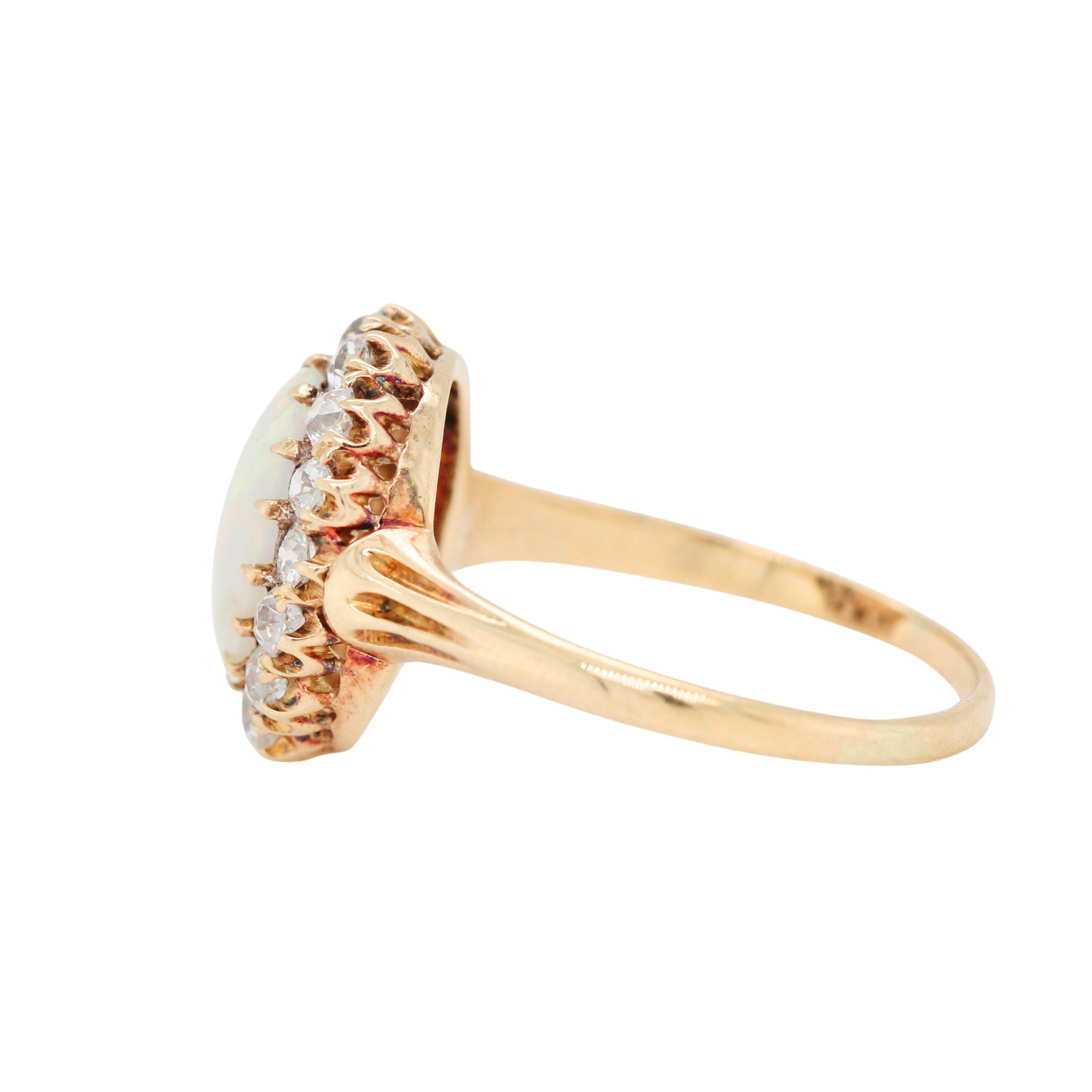Victorian Opal and Old Cut Diamond Cluster Ring-Charlotte Sayers Antique Jewellery