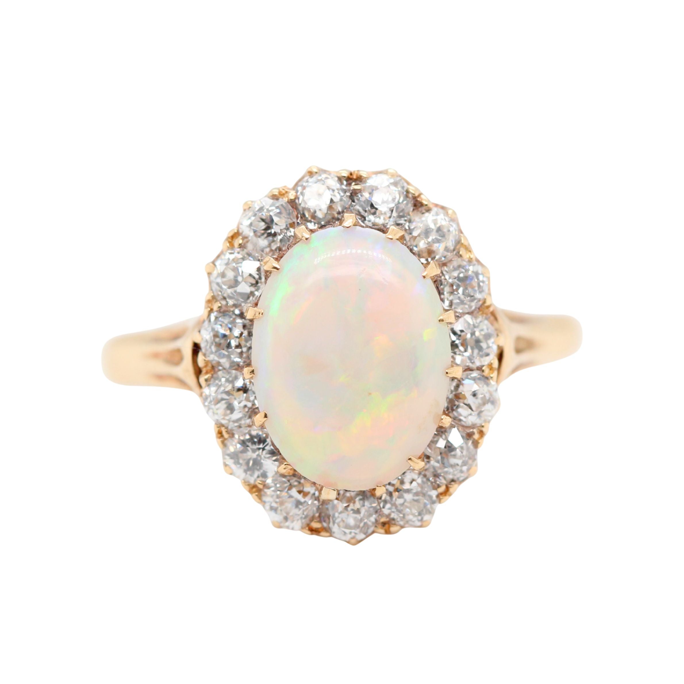 Victorian Opal and Old Cut Diamond Cluster Ring-Charlotte Sayers Antique Jewellery