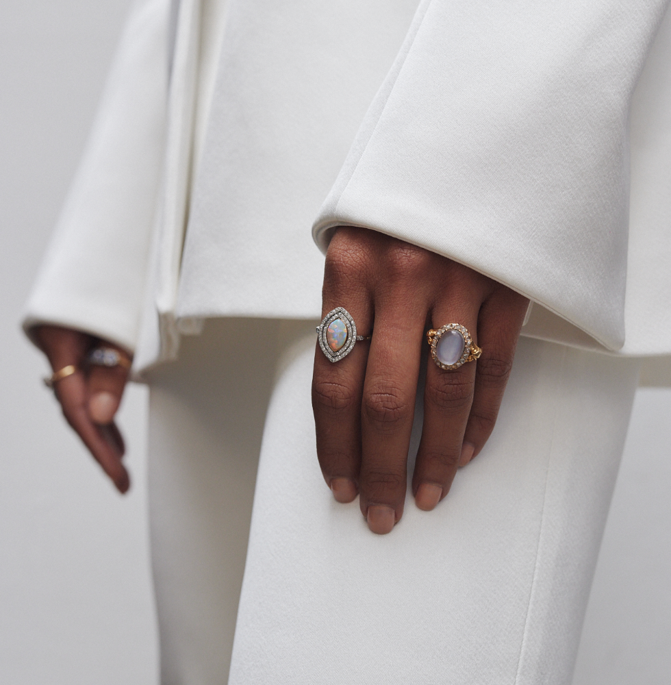 Victorian Oval Moonstone Ring Surrounded by Diamonds-Charlotte Sayers Antique Jewellery