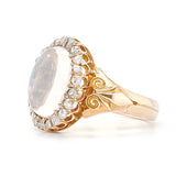 Victorian Oval Moonstone Ring Surrounded by Diamonds-Charlotte Sayers Antique Jewellery