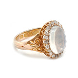 Victorian Oval Moonstone Ring Surrounded by Diamonds-Charlotte Sayers Antique Jewellery