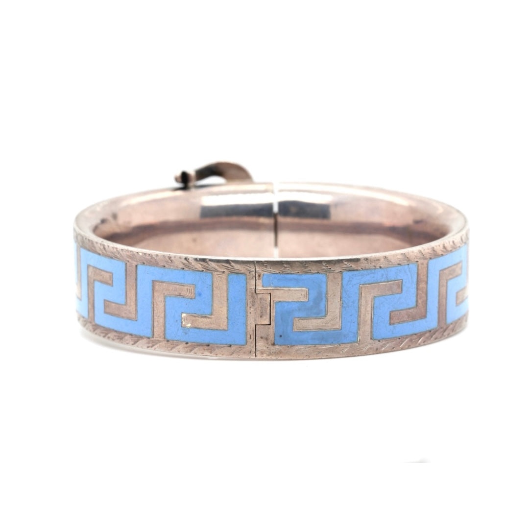 Victorian Pale Blue Enamel and Silver Bangle-Charlotte Sayers Antique Jewellery