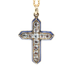 Victorian Paste, Silver and Enamel Cross Pendant-Charlotte Sayers Antique Jewellery