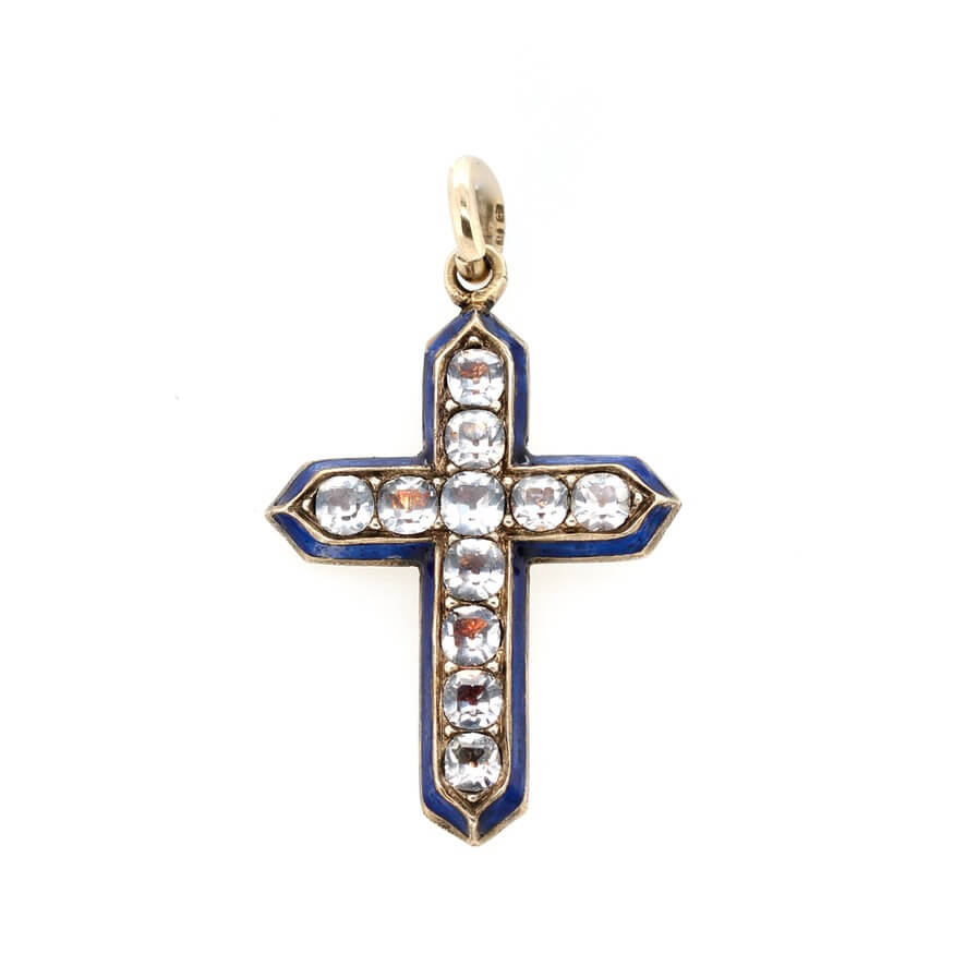 Victorian Paste, Silver and Enamel Cross Pendant-Charlotte Sayers Antique Jewellery