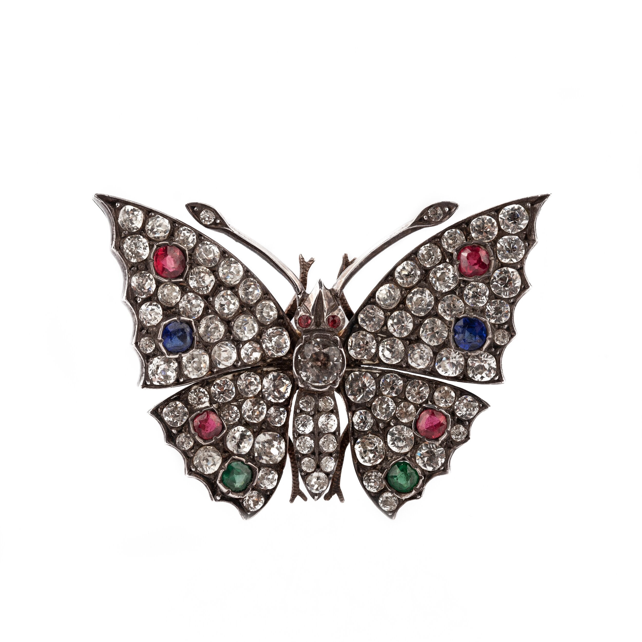 Victorian Paste and Silver Butterfly Brooch-Charlotte Sayers Antique Jewellery