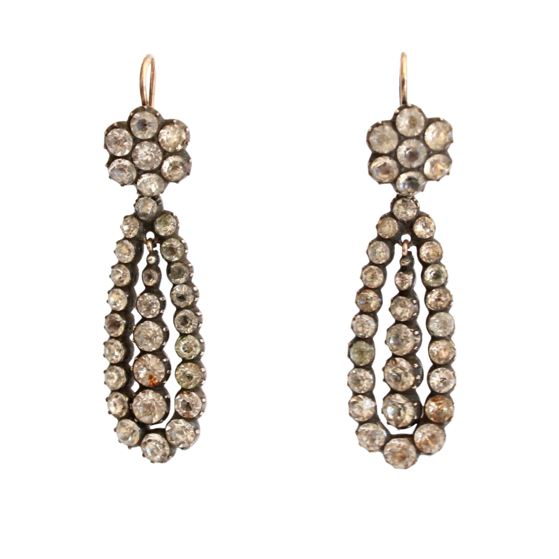 Victorian Paste and Silver Drop Earrings-Charlotte Sayers Antique Jewellery